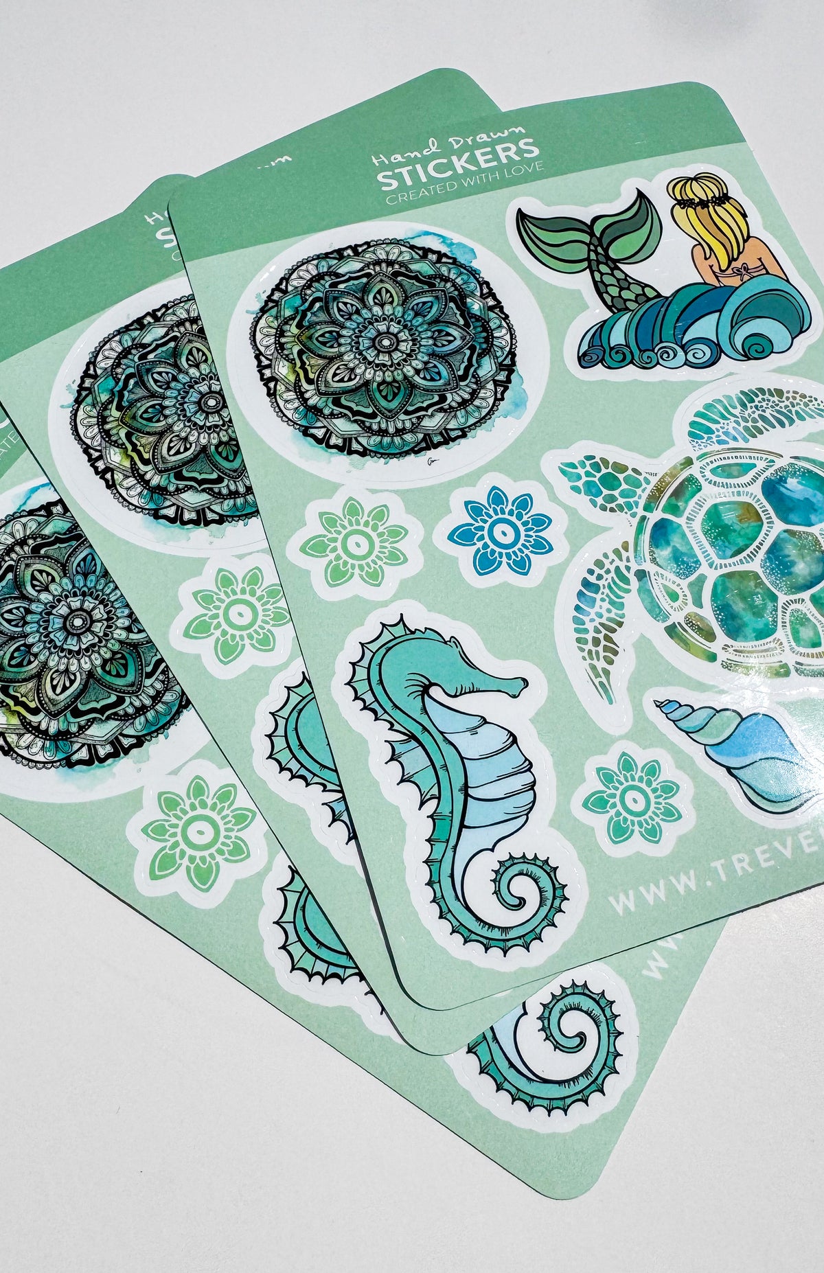 Turtle Sticker Sheet – Ocean & Mermaid Watercolour Illustrations