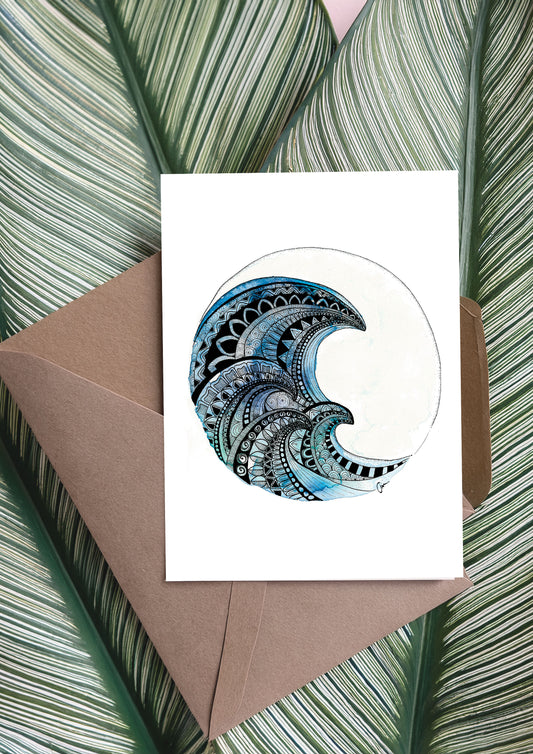 Wave Mandala Greeting Card – Watercolour & Ink Illustration