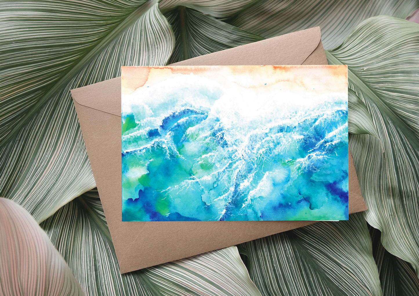 Wave Watercolour Greeting Card – Watercolour Ocean Art Card