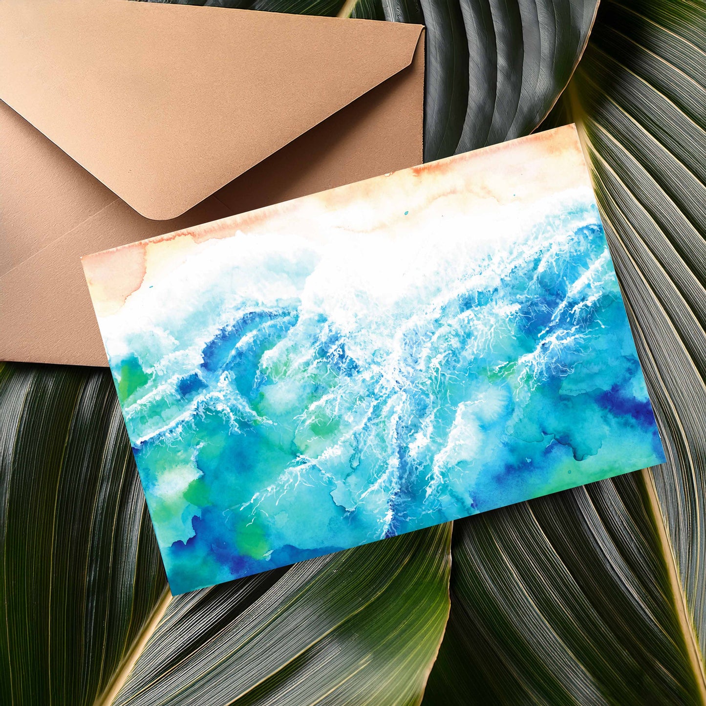 Wave Watercolour Greeting Card – Watercolour Ocean Art Card