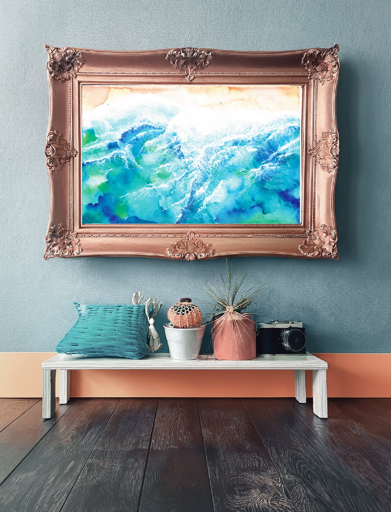 Turquoise Wave Watercolour Art Print – Ocean-Inspired Coastal Wall Art