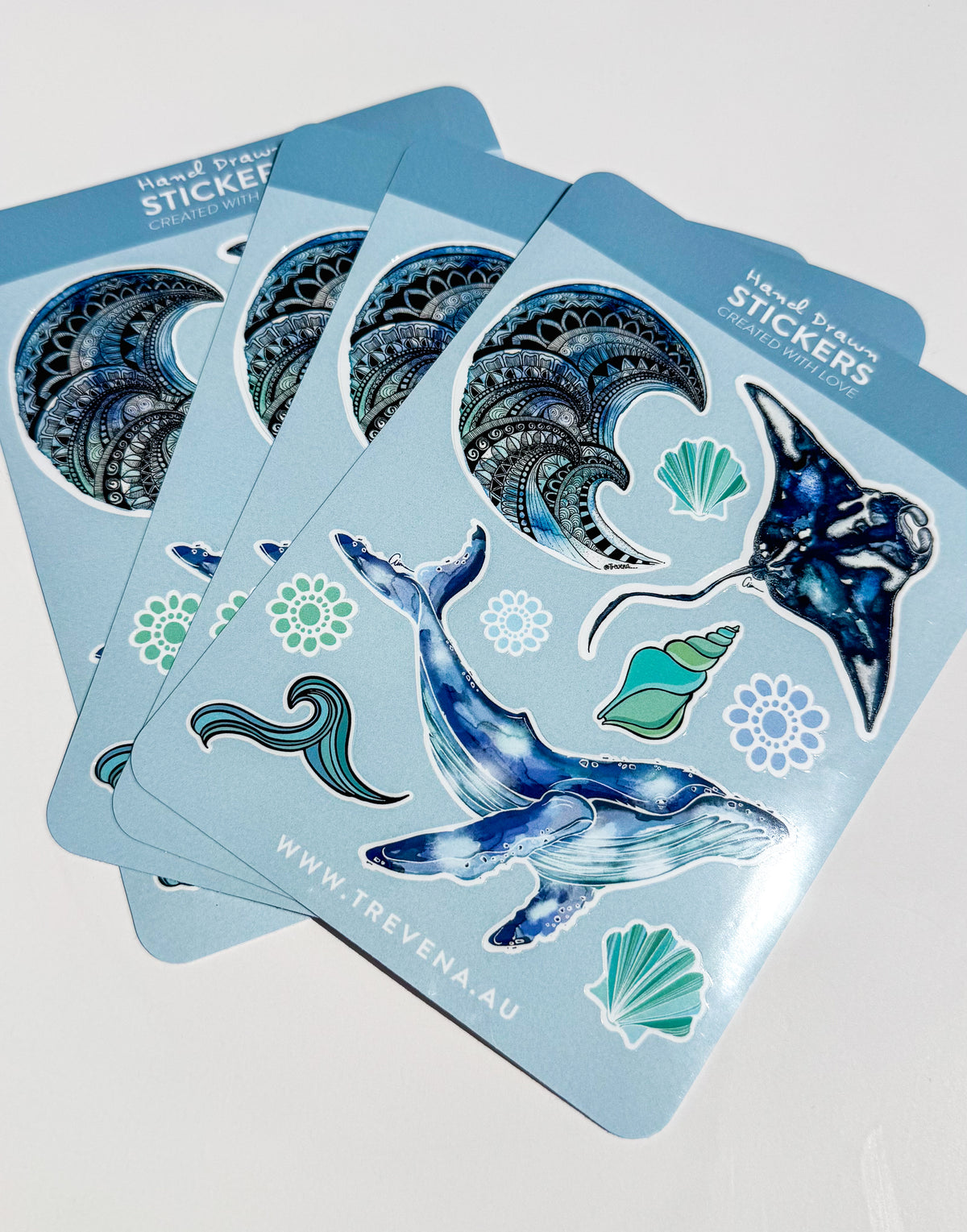 Whale Sticker Sheet – Manta Ray & Wave Watercolour Illustrations