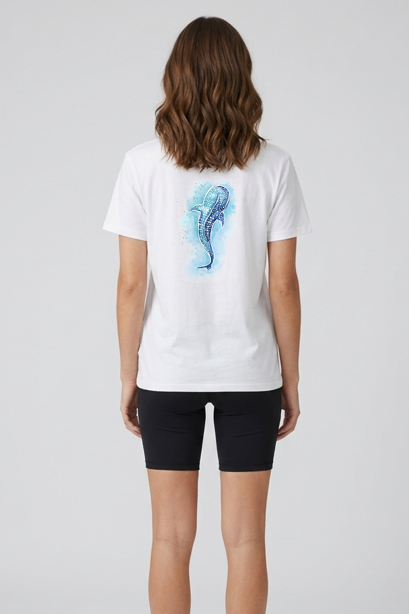 Long White T-Shirt – Hand Drawn Graphic DTF Front Print 100% Cotton – back view