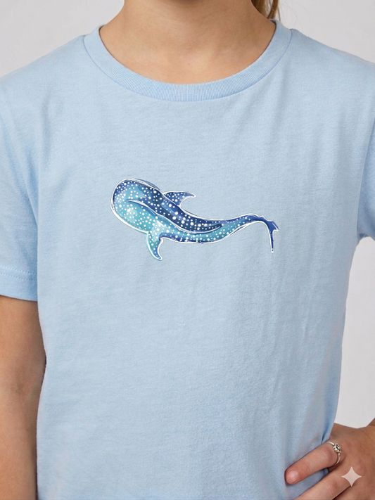 Blue Whale Shark Kids Tee – 100% Cotton - Watercolour Whale Shark Illustration Graphic t-shirt