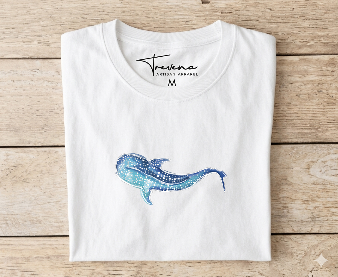 Long White T-Shirt – Hand Drawn Graphic DTF Front Print 100% Cotton – side view