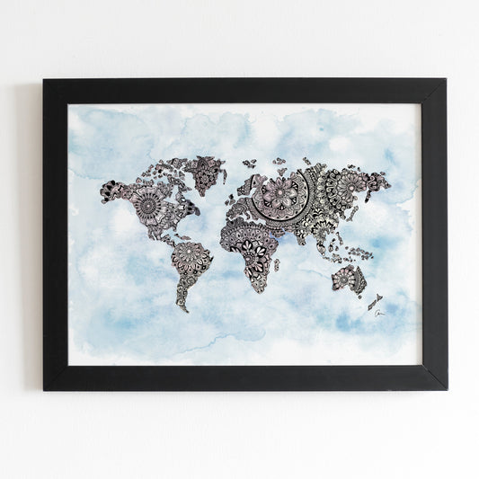World Map Mandala - Pastel Watercolour