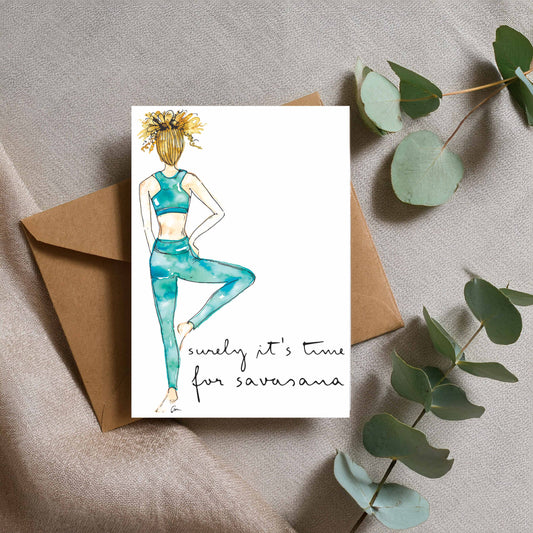 Tree Pose Greeting Card  -Yoga Girl Vrikshasana Watercolour Illustration with quote